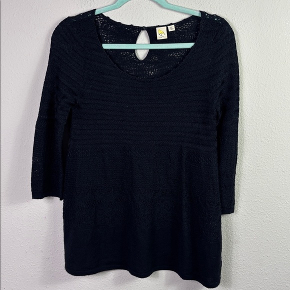 Anthropologie Yellow Bird Loose Knit Sweater Top Black w/ key hole back sz Small - Picture 3 of 9